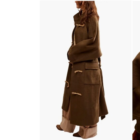 Free People Alma Long Duffle Coat Color BEECH Size Large - Picture 3 of 12